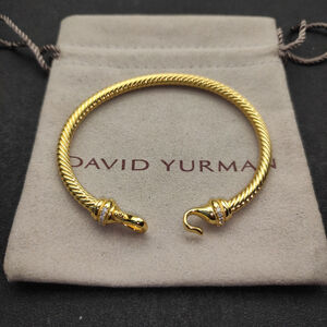 David Yurman 4mm Gold Diamond Hook Bracelet